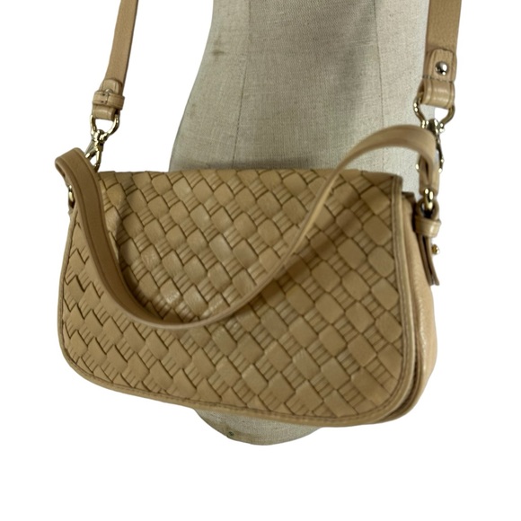 Vintage COLE HAAN beige leather woven shoulder bag crossbody - Picture 2 of 13